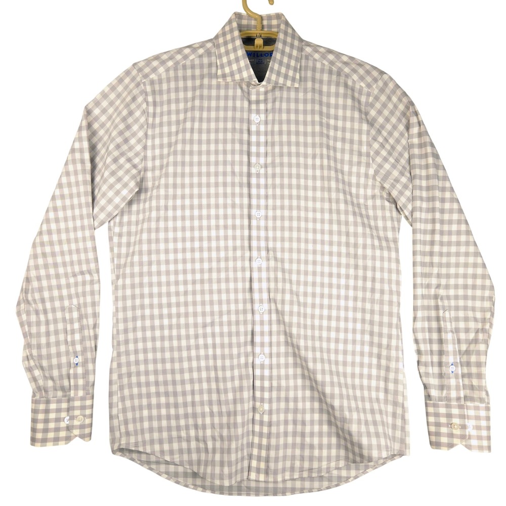 Twillory Performance Dress Shirt Mens 15.5 34/35 Tailored Fit Grey Gingham Check